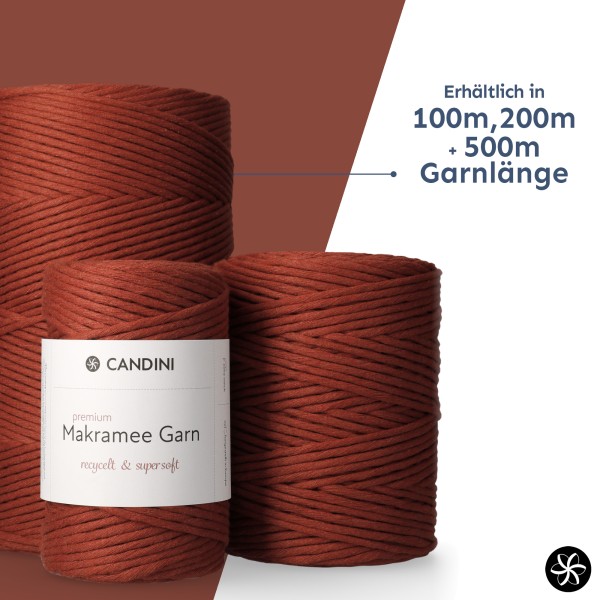 Candini Premium Makramee Garn 4mm Recycelt Terracotta Rot Braun Super Softes